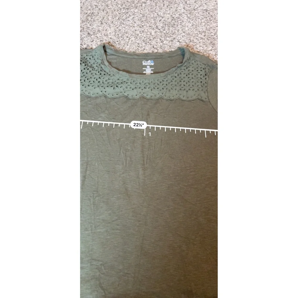 Croft & Barrow Womens XXL‎ Olive Green Eyelet Lace Yoke Short Sleeve Tee Shirt